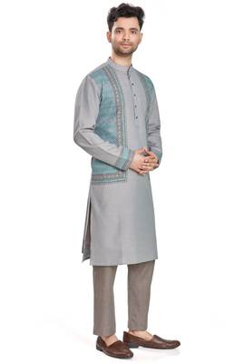 Grey hand block printed kurta viscos kurta payjama etnic wear / festive wear 4