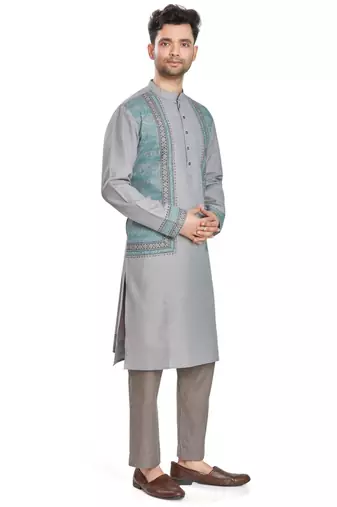 Grey hand block printed kurta viscos kurta payjama etnic wear / festive wear