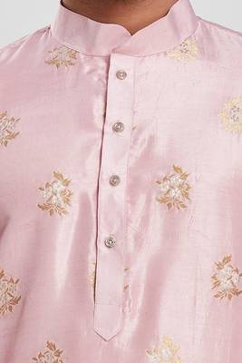 Pink hand block printed kurta with embroidery banarsi silk  kurta payjama etnic wear / festive wear 5