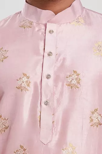 Pink hand block printed kurta with embroidery banarsi silk  kurta payjama etnic wear / festive wear