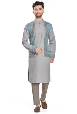 Grey hand block printed kurta viscos kurta payjama etnic wear / festive wear 1