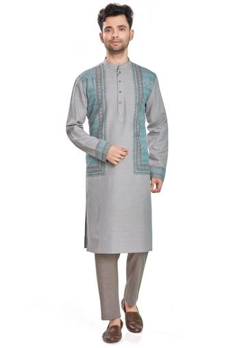 Grey hand block printed kurta viscos kurta payjama etnic wear / festive wear