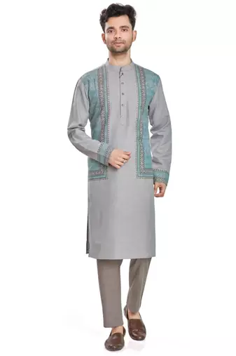 Grey hand block printed kurta viscos kurta payjama etnic wear / festive wear