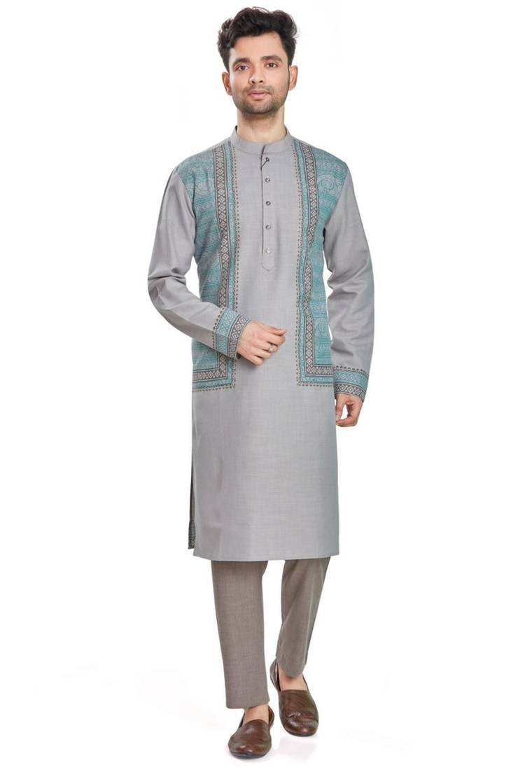 Grey hand block printed kurta viscos kurta payjama etnic wear / festive wear