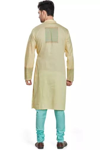 Yellow hand block printed kurta payjama etnic wear / festive wear