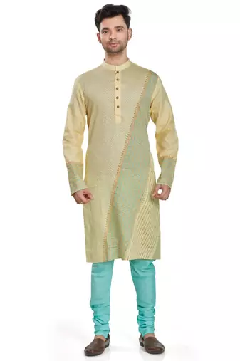 Yellow hand block printed kurta payjama etnic wear / festive wear