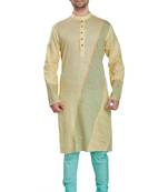Yellow hand block printed kurta payjama etnic wear / festive wear