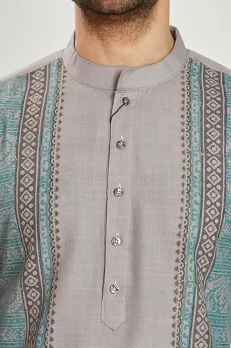 Grey hand block printed kurta viscos kurta payjama etnic wear / festive wear
