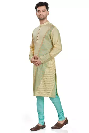 Yellow hand block printed kurta payjama etnic wear / festive wear