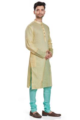 Yellow hand block printed kurta payjama etnic wear / festive wear 4