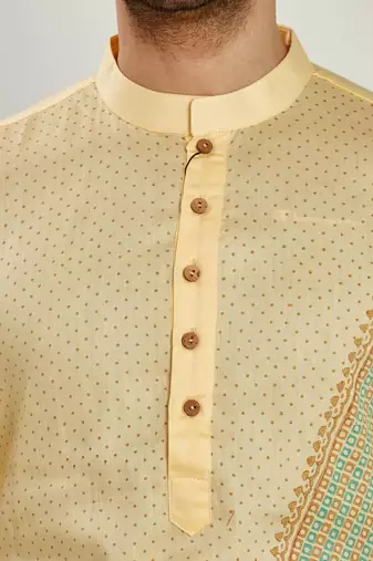 Yellow hand block printed kurta payjama etnic wear / festive wear