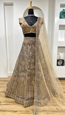 Chiku Color Sequins Dori Thread Work Net Lehenga Choli 4