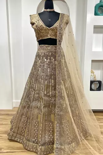 Chiku Color Sequins Dori Thread Work Net Lehenga Choli