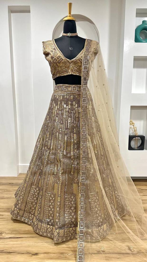 Chiku Color Sequins Dori Thread Work Net Lehenga Choli