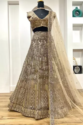 Chiku Color Sequins Dori Thread Work Net Lehenga Choli
