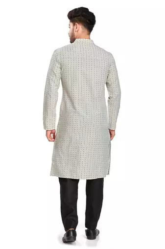 White jacquard kurta payjama ethnic wear / festive wear