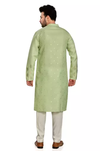 Light green hand block silver foil printed kurta payjama etnic wear / festive wear