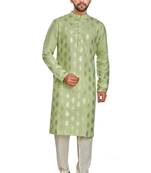 Light green hand block silver foil printed kurta payjama etnic wear / festive wear