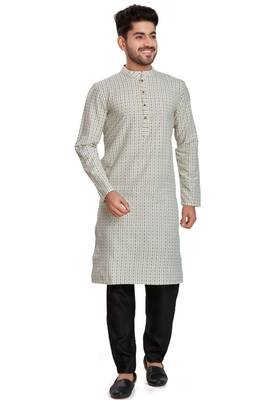 White jacquard kurta payjama ethnic wear / festive wear 1