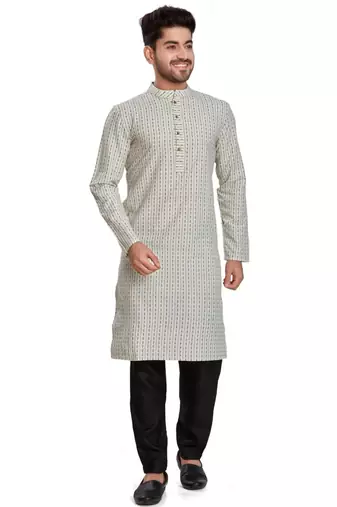 White jacquard kurta payjama ethnic wear / festive wear