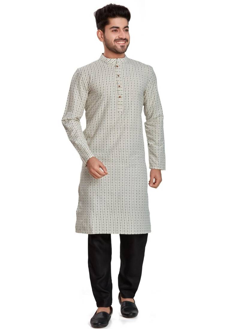 White jacquard kurta payjama ethnic wear / festive wear