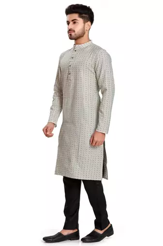 White jacquard kurta payjama ethnic wear / festive wear