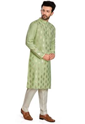 Light green hand block silver foil printed kurta payjama etnic wear / festive wear 4