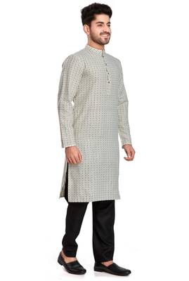 White jacquard kurta payjama ethnic wear / festive wear 4