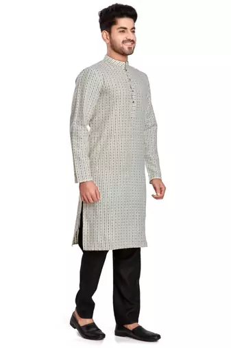 White jacquard kurta payjama ethnic wear / festive wear