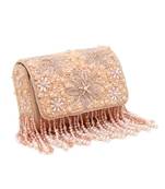 Peach suede pearl embroidered clutch