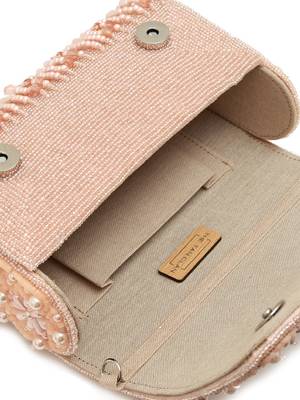 Peach suede pearl embroidered clutch 2