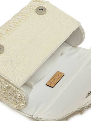 White suede pearl embroidered clutch 2