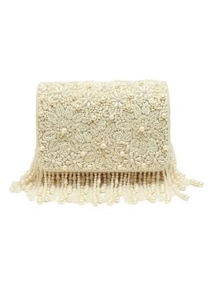White suede pearl embroidered clutch 3