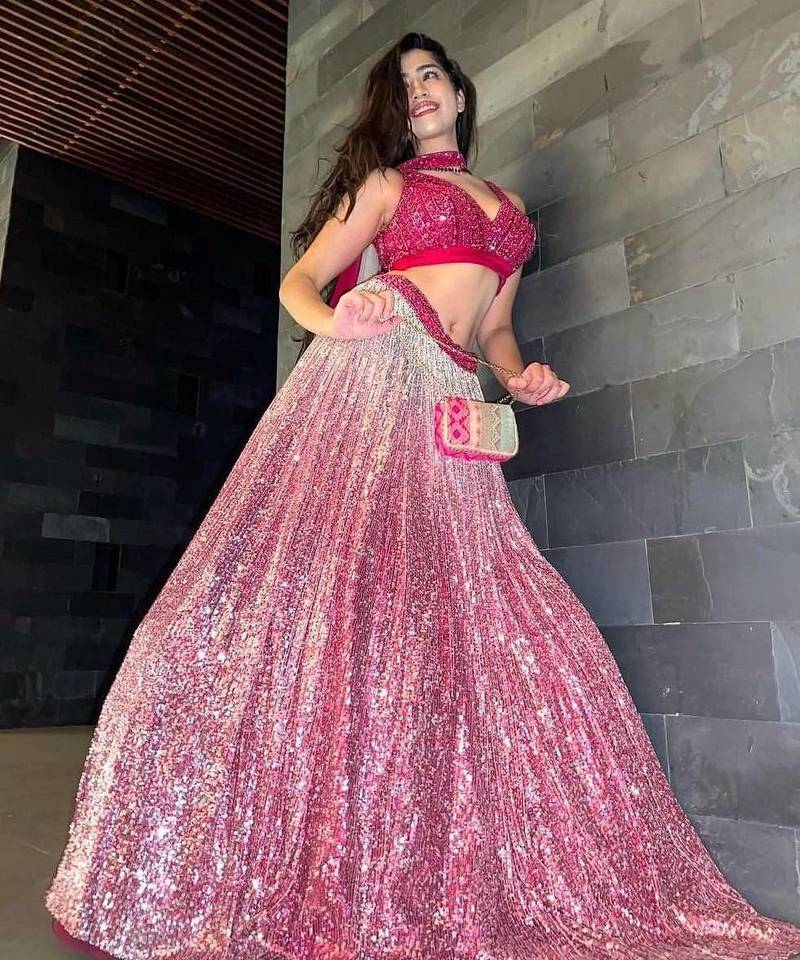 Rani Pink Color Sequence Work Shaded Satin Silk Lehenga Choli