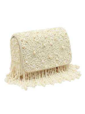White suede pearl embroidered clutch 4