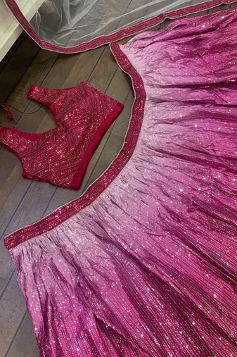 Rani Pink Color Sequence Work Shaded Satin Silk Lehenga Choli