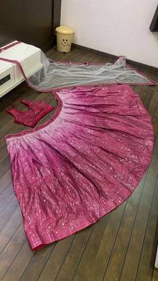 Rani Pink Color Sequence Work Shaded Satin Silk Lehenga Choli 5
