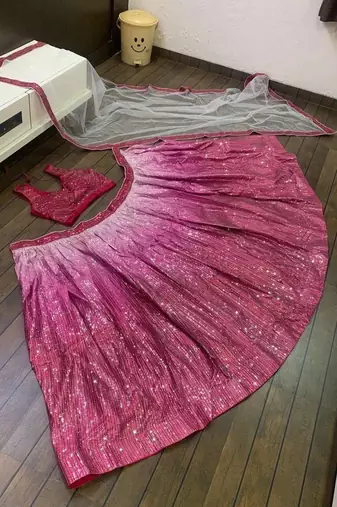 Rani Pink Color Sequence Work Shaded Satin Silk Lehenga Choli