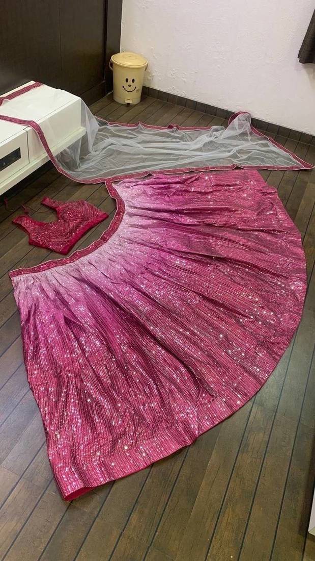 Rani Pink Color Sequence Work Shaded Satin Silk Lehenga Choli