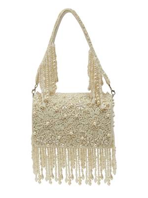 White suede pearl embroidered clutch 1