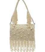 White suede pearl embroidered clutch