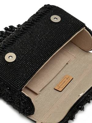 Black suede beads embroidered clutch 1