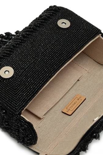 Black suede beads embroidered clutch