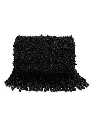 Black suede beads embroidered clutch 2