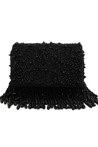 Black suede beads embroidered clutch