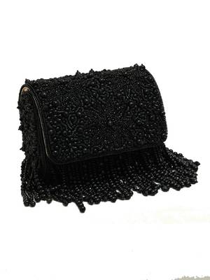 Black suede beads embroidered clutch 3