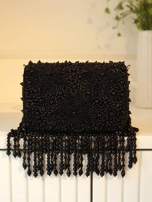 Black suede beads embroidered clutch 4