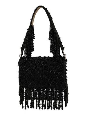 Black suede beads embroidered clutch 5