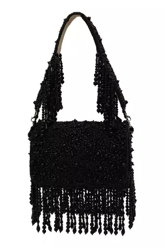 Black suede beads embroidered clutch