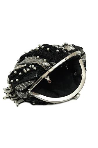 Black suede embroidered clutch